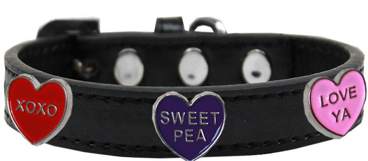 Conversation Hearts Widget Dog Collar Black Size 14